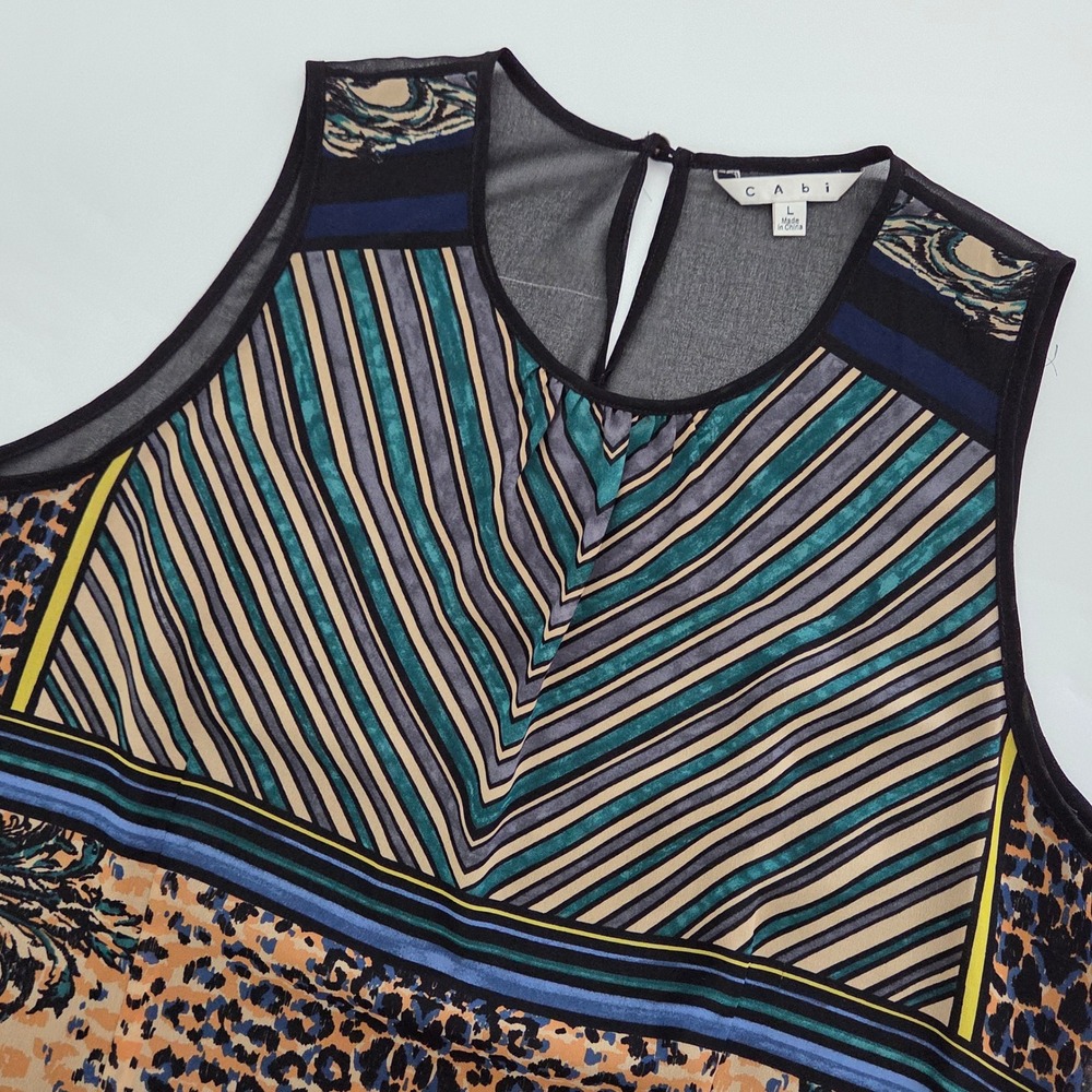 Cabi Sleeveless Blouse Mixed Print Leopard Stripe Women Large L